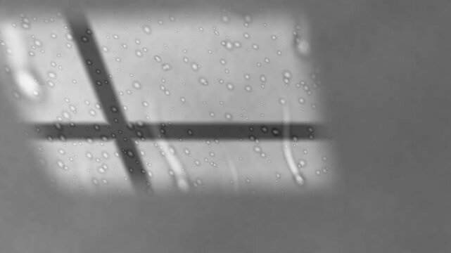 Rain drops on window casting soft shadows and light on wall, seamless loop