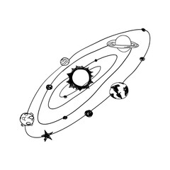Hand Drawn Solar System Orbit Doodle Illustration with Planets and Sun © CAN354