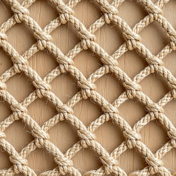 Diagonal nautical rope net texture on wooden planks background
