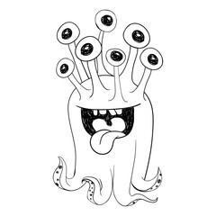 Cute Hand Drawn Alien Characters Outer Space Doodle © CAN354