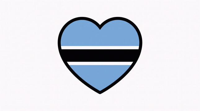 Botswana Heart Shaped Flag Symbol in Blue Black and White