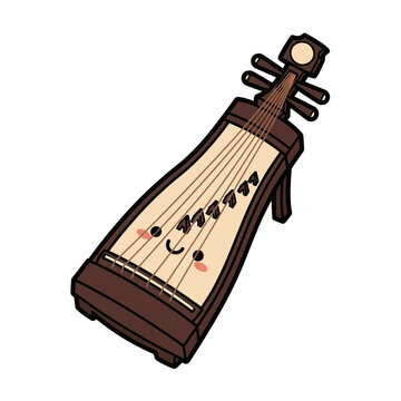 Cute Traditional Stringed Musical Instrument with Kawaii Face