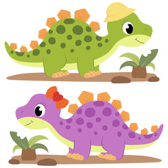 Fototapeta premium A cute vector template featuring flat, cartoon-style dinosaur characters