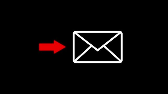 Message mail email envelope icon with direction a red arrow icon animation on black transparent background.
