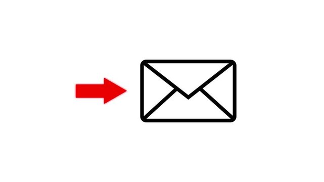Message mail email envelope icon with direction a red arrow icon animation on white transparent background.