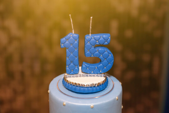 15th Birthday Blue Candles Festive Glow Celebration