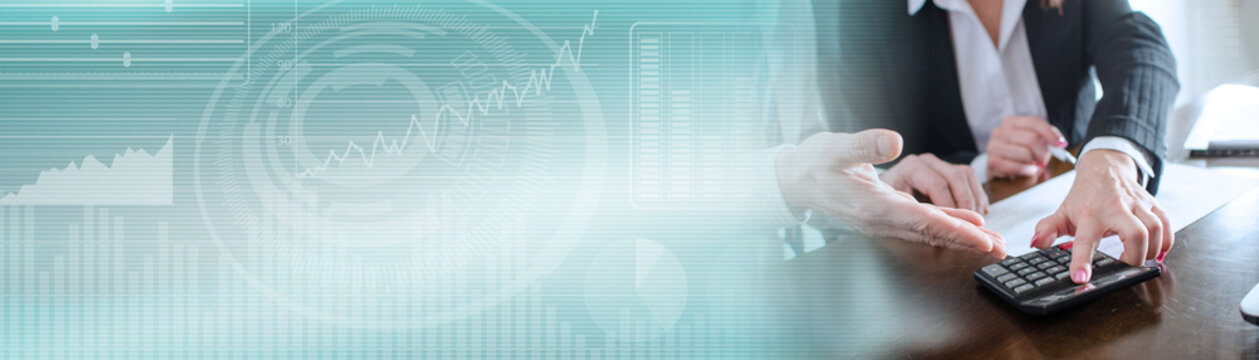 Business people at work; panoramic banner