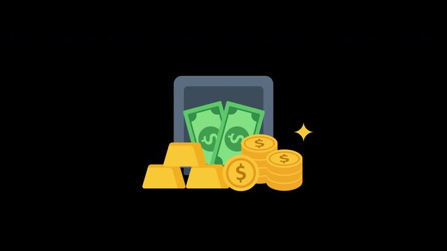 safe deposit box with money and coin animation finance