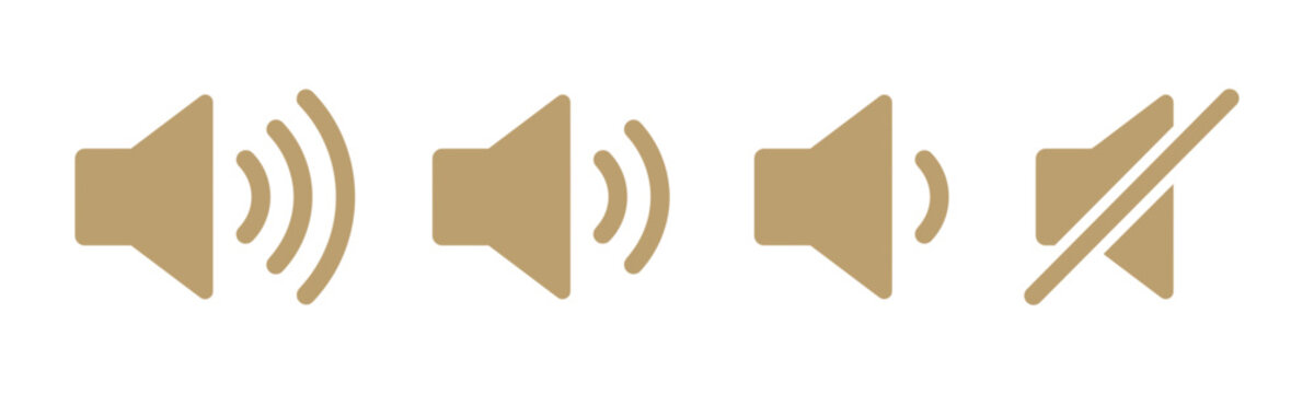 Set of four speaker volume icons from loud to silent interface technology collection illustration