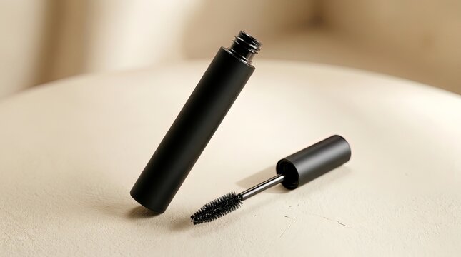 Black mascara tube and wand product photography
