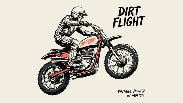 Vintage motocross dirt bike rider jumping illustration hand drawn sketch style for t-shirt design print and apparel merchandise poster and street wear fashion graphics