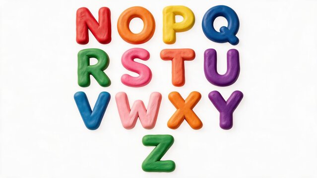 Colorful modeling clay letters in a clean top-down layout &mdash; ideal for education, children's content, creative branding, school projects, packaging, and playful typography.