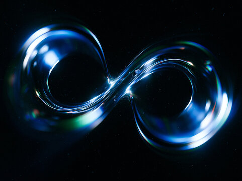 Glass Infinity Symbol Glowing in Deep Space