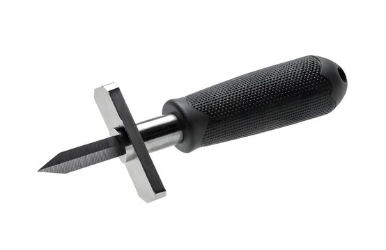 Handheld deburring tool for metal finishing and edge smoothing isolated on white background