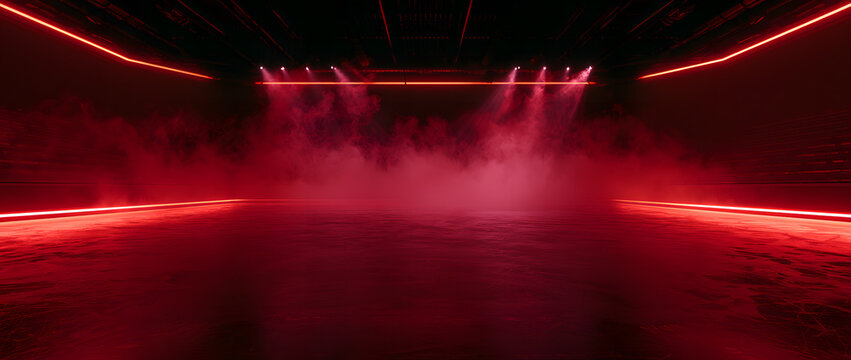 Here's a red ice rink backdrop illuminated by red neon lights and spotlights, complete with smoke effects. Perfect for hockey games, winter promotions, and ice skating scenes. Suitable for stadiums an