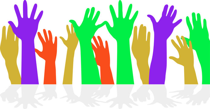 Colorful Raised Hands Reflection PNG Design with Transparent Background