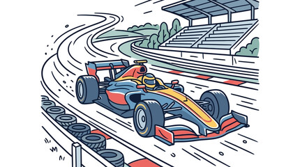 Fototapeta premium Formula One Race Car Speeding on a Curved Track.