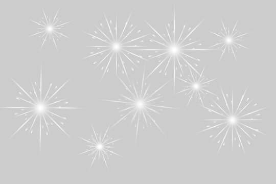  Vector realistic lights, flares. Magic fireworks in the night sky, Christmas background for holiday design, poster, postcard on a transparent background, png. Holiday lights. 
