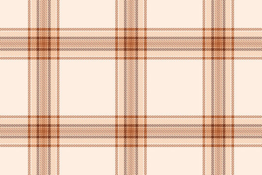 Summer tartan plaid design with a classic woven appearance and orange and linen tones. The seamless pattern recreates the look of woven fabric and works well as a decorative surface background.
