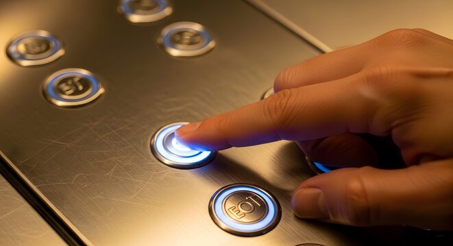 Person pressing elevator button close up with generated by AI