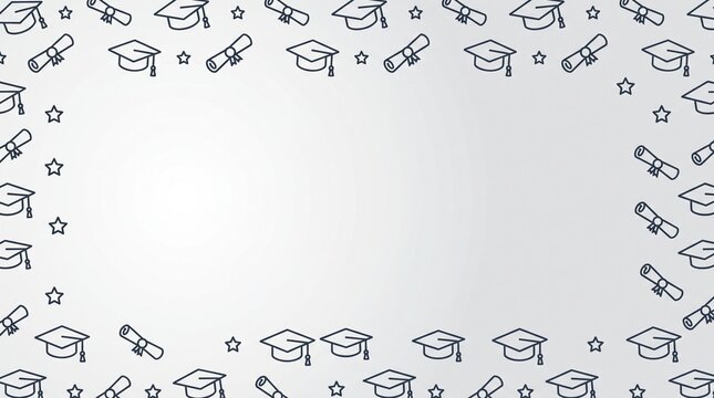 Graduation Cap Doodle Frame with White Copy Space, Class of 2026 University College Graduation Background, Education Ceremony, Graduate Invitation, Academic Achievement and School Banner