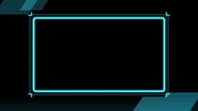 Cyan Neon Stream Overlay Single Webcam Frame Floating Corner Ticks Transparent Background Alpha Seamless Loop