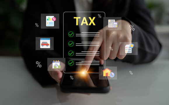A person interacts with a smartphone displaying tax forms alongside digital icons, emphasizing modern financial management tools and efficient business practices. Cyphers