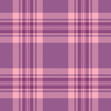 Traditional tartan plaid design with a classic woven appearance and pink and red tones. The seamless pattern recreates the look of woven fabric and works well as a decorative surface background.