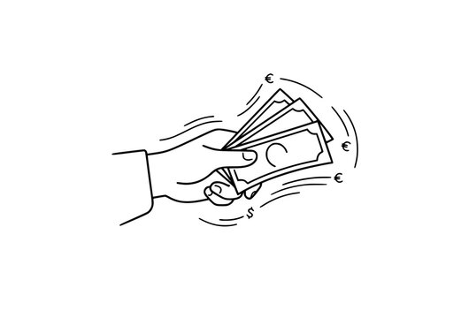 Hand paying with cash money animated line icon for shopping finance and payment concepts