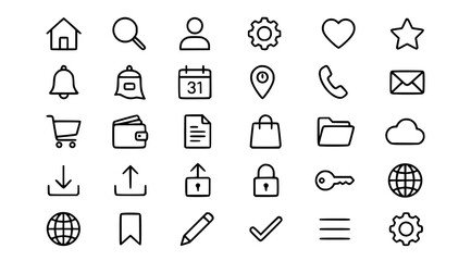 Fototapeta premium Modern outline icon pack with thin editable stroke web interface and business symbols black vector collection