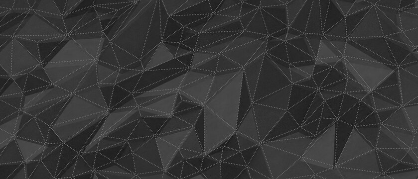 Dark grey abstract geometric pattern with low poly and triangulation effect for modern design.