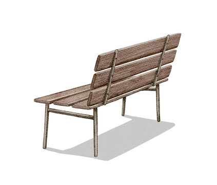 Watercolor vintage wooden bench with backrest and shade isolated on white background. Hand drawn illustration sketch