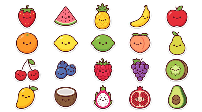 Cute Fruit Characters Sticker Bundle Strawberry Banana Apple and More