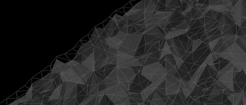 Abstract polygonal network texture with dots against a dark background, representing data and connec