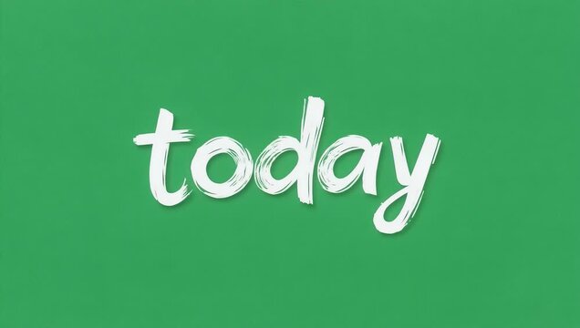 Informative 4K animated stock video displaying the word TODAY handwritten in a casual bold font isolated against a bright green screen background for effortless video editor overlays