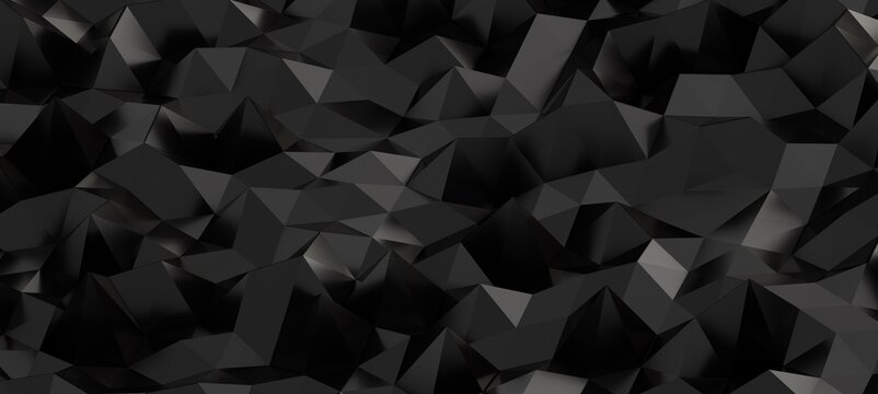 Monochromatic dark geometric low poly abstract background with sharp edges and facets.