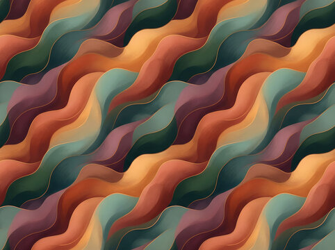 Abstract retro pastel wave pattern. Seamless multicolored fluid background design. Stylized smooth organic gradient texture. Repetitive squiggly lines surface for decoration