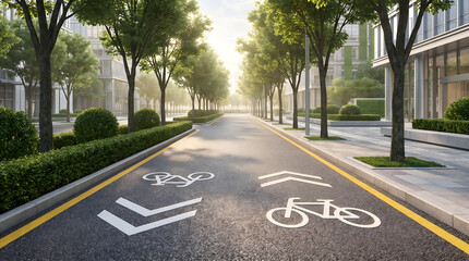 Obraz premium Modern Bicycle Lane Urban Street With Sustainable Cycling Infrastructure