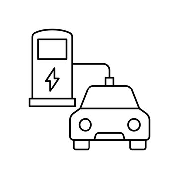Electric vehicle EV charging station point pump line icon