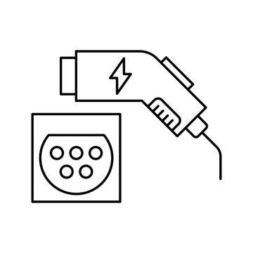 Electric vehicle EV charging socket and connector plug line icon