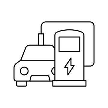 Electric vehicle EV fast charging pump station line icon