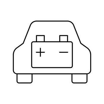 Electric vehicle EV with positive negative battery symbols line icon