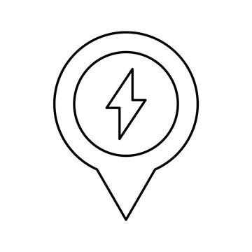 Electric lightning energy bolt map location pin line icon