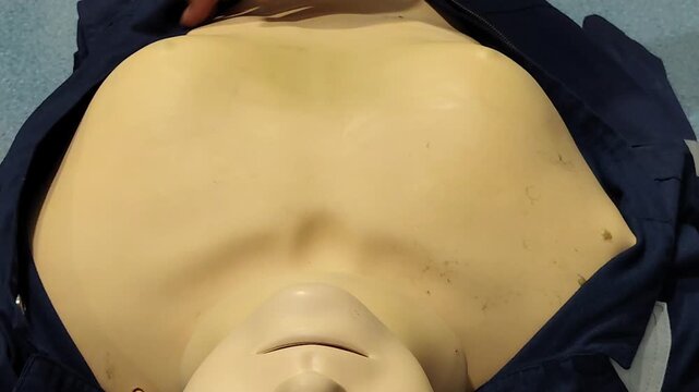CPR Training ,Emergency and first aid class on cpr doll, Cardiopulmonary resuscitation, One part of the process resuscitation on unconscious person.
