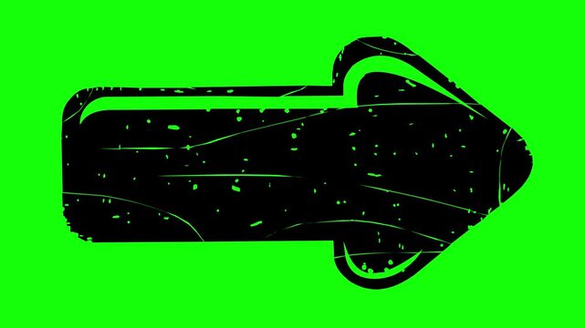 hand drawn style solid black fill arrow animation featuring textured edges and green chroma key background for video production editing