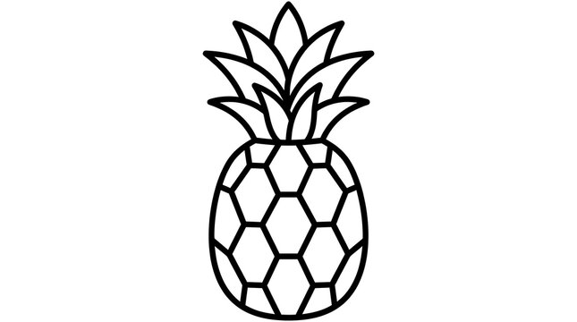 An old fashioned black and white illustration depicts a pineapple featuring intricate geometric designs and a lush leafy green crown