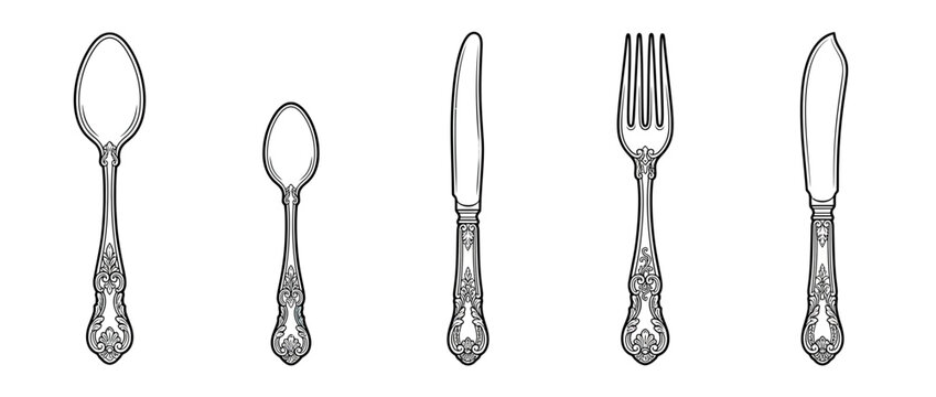 Vintage Cutlery Set Isolated on Transparent Background