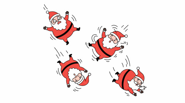 Funny Falling Santa Claus Set Christmas Vector Illustration
