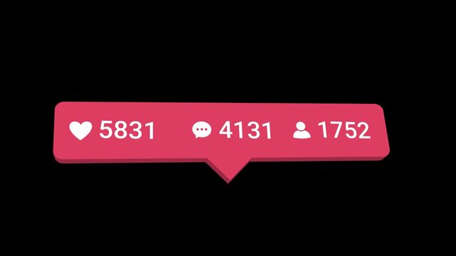 Social Media Counter Animation with love Comments and Likes Transparent Background