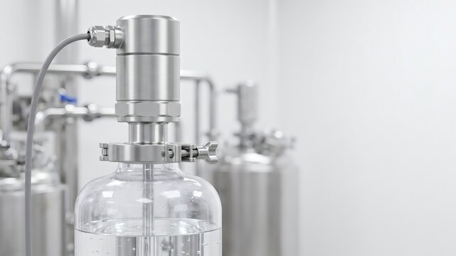 Compact Hygienic Pressure Transmitter Mounted on Glass Pharmaceutical Bioreactor in GMP Cleanroom